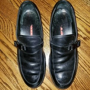 Pre-owned Men's Black Leather Prada Slip-ons 10EU